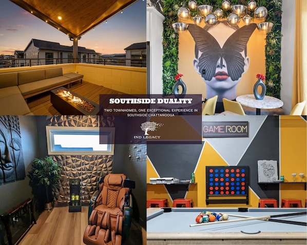 Introducing the Southside Duality: Two modern townhomes, one unforgettable experience in the heart of Southside Chattanooga. From chic interiors to family-friendly amenities, this pairing is perfect for larger groups or families traveling together.