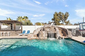 Make a splash in our heated pool, complete with a rock waterfall and thrilling slide for endless fun!