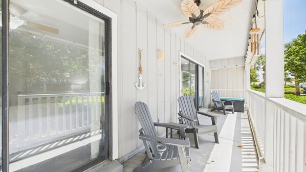 Deck with ample seating and a beautiful view