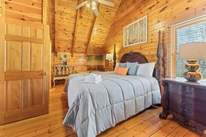 The spacious king suite boasts a smart TV, soaking tub, & ensuite