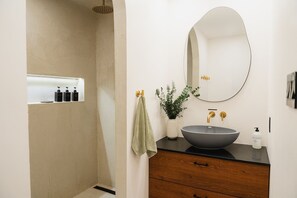 High-end bathroom with walk-in shower