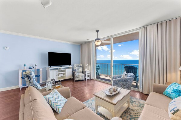 Living Area with Large Screen Smart TV