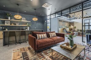 Club room with a coffee station.