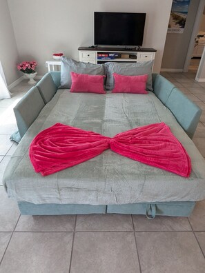 Sofa assembled into bed