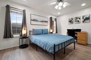 The master bedroom has a queen bed