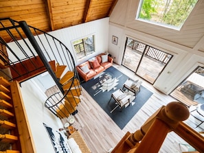 Spiral staircase that leads up to kids room