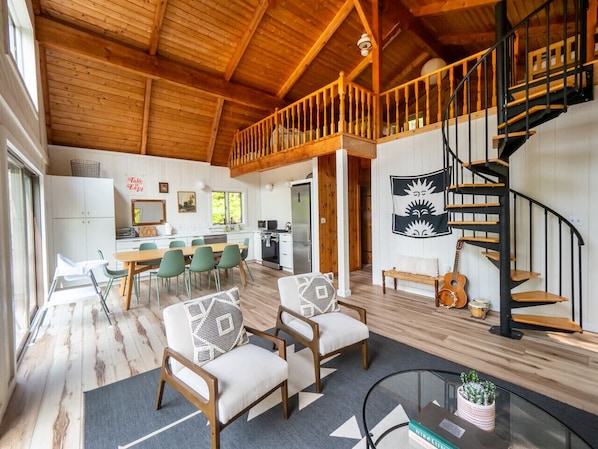 Open floor plan for entertaining with seating for 8