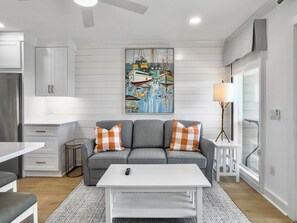 Living Room with Designer Finishes | IOP Escapes The Admiral | Sea Cabins 307A | Top Floor Luxury Oceanfront Condo