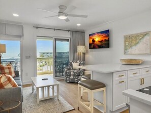 Living Room with Designer Finishes | IOP Escapes The Admiral | Sea Cabins 307A | Top Floor Luxury Oceanfront Condo