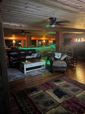The downstairs living room and bar area