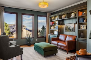 Converse in the elegant library. Perfect for unwinding after a fun day!