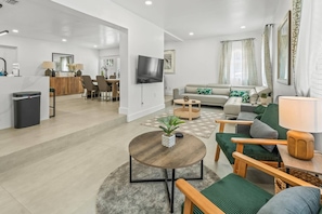 Bright and airy with plenty of seating for the whole crew.
