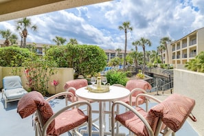The patio is the perfect spot for dining, watching the sunrise, and enjoying evenings outside.