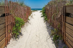 The soft sand of Saint Augustine Beach is just steps away.