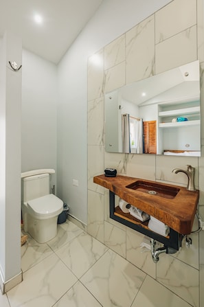 A spacious walk-in shower and elegant vanity—refreshing moments start here.