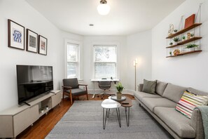 Bright, airy living room with room for everyone.