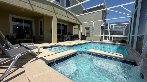 Private swimming pool and hot tub