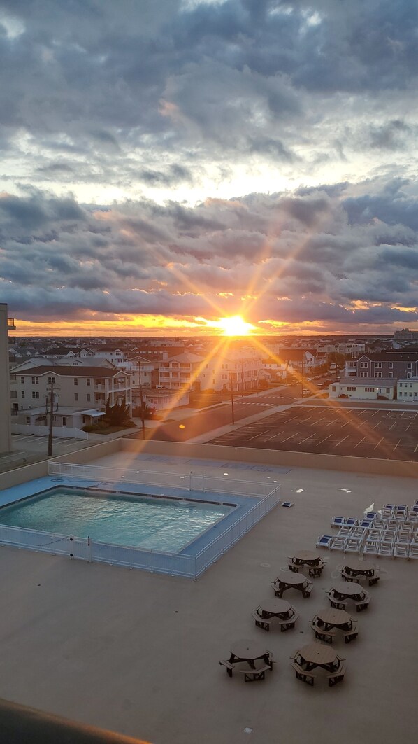 sunset view from pool