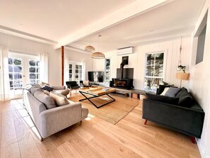 Indoor fireplace available for use during the colder weather. Reverse cycle airc