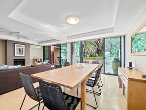 Dine indoors or out with plenty of seating to accommodate everyone. 