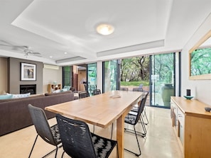 Dine indoors or out with plenty of seating to accommodate everyone.