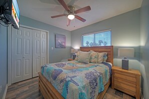 The primary bedroom features a queen bed and ensuite bathroom.