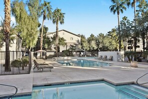 2 pools with a jacuzzi hot tub and cabana spa seating! Pool access where allowed by season and weather!