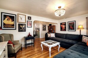 Grab a blanket from the ottoman and cozy up on the extra large couch.