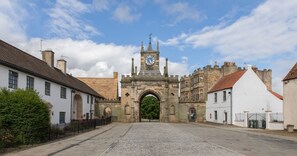 Churchill Cottage - a view towards the gates to the Auckland Palace Estate, with Churchill Cottage to the left