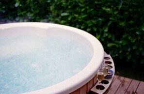 The wood fired hot tub awaits you