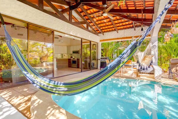 Covered Terrace with Plunge Pool and hammocks