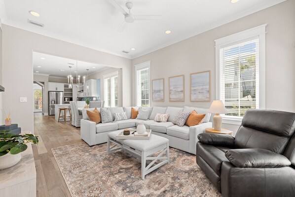 This family room has a designated "dad chair"