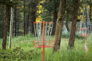 In the yard is an informal disc golf course for some friendly competition!
