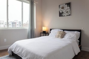 Indulge in the serene ambiance of our beautifully appointed cozy bedroom, designed for relaxation. #BedroomComfort #SereneSpace #RestfulNights