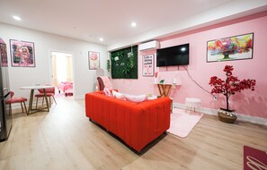 A space to connect, relax, and recharge. Whether you're lounging on the sofa with a good show or having late-night laughs with friends, this living room sets the mood with style and comfort.