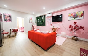 A space to connect, relax, and recharge. Whether you're lounging on the sofa with a good show or having late-night laughs with friends, this living room sets the mood with style and comfort.