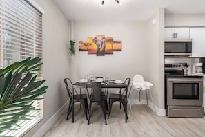Enjoy the convenience of our fully-equipped kitchen, perfect for whipping up a quick breakfast or a gourmet dinner.