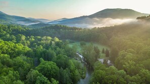 Drone photo taken at the cabins in spring 2025.