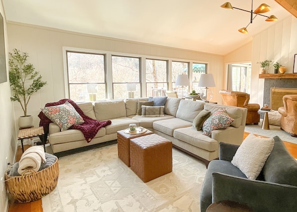 Living room with stunning views of the river.