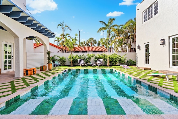 The pool is lined with tile imported from Morrocco.
