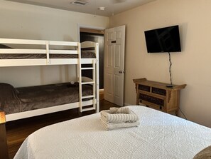 Bedroom # 2 :  Queen size bed (1) , 1 Bunkbed ( 2 twin beds) , ceiling, fan, mirror, closet, central AC, TV