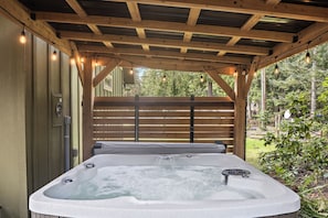 Relax in a brand new covered hot tub!