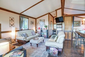 Living Room | Wood-Burning Stove | Board Games & Books | Record Player