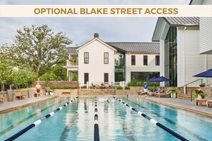 Guests can upgrade their stay to get access to Blake Street. Amenities include a full-service restaurant, craft cocktail bar, hot tub, sauna, cold plunge, swimming pool, and a top-tier fitness center. See listing description for details.