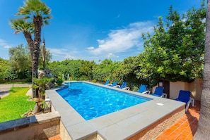 Private pool, terrace, and lawn