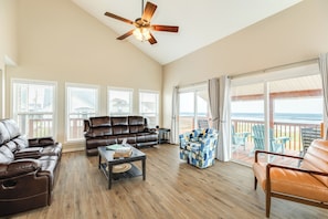 Walls of windows brighten the space