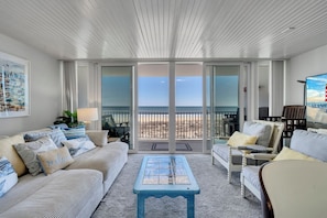 The Living Area is a welcoming treat after a full-filled day on the Beach or in the Seasonal Outdoor Pool!