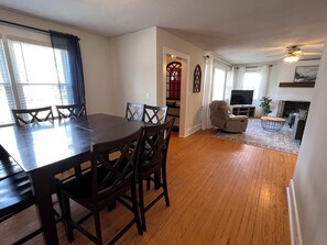 View of the dining room and seating for 8.