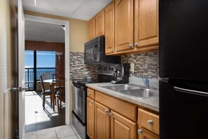 Compact kitchen with ocean view