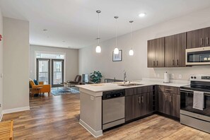 Living area and kitchen